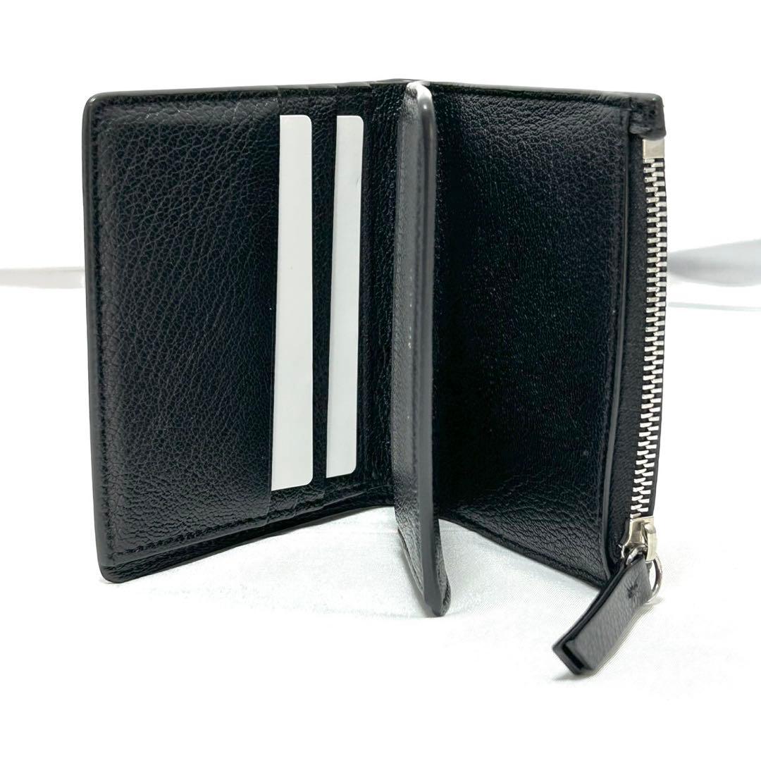 極美品 メゾンマルジェラ 二つ折り財布 折りたたみ財布 ミニ財布 ステッチ 黒色