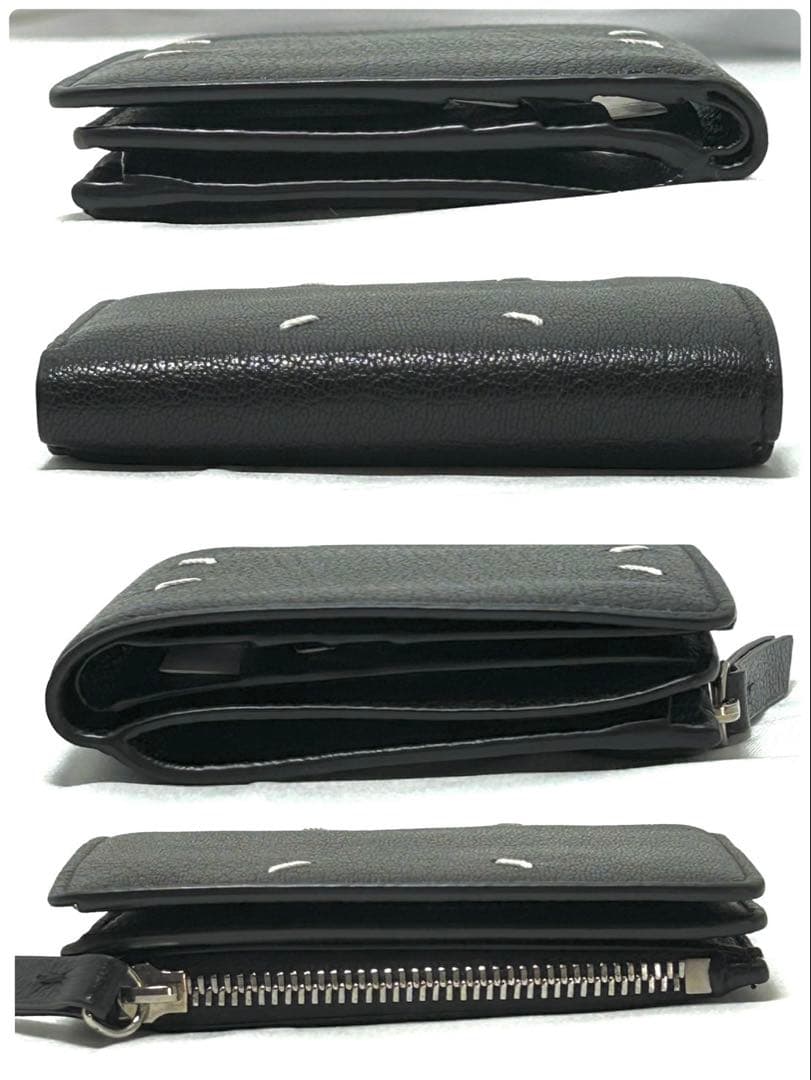 極美品 メゾンマルジェラ 二つ折り財布 折りたたみ財布 ミニ財布 ステッチ 黒色
