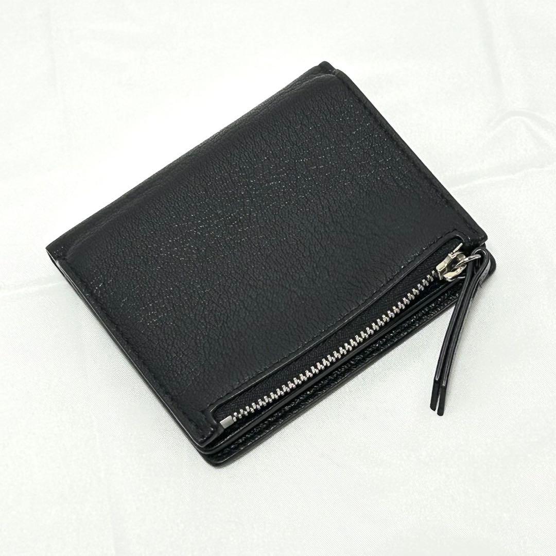 極美品 メゾンマルジェラ 二つ折り財布 折りたたみ財布 ミニ財布 ステッチ 黒色