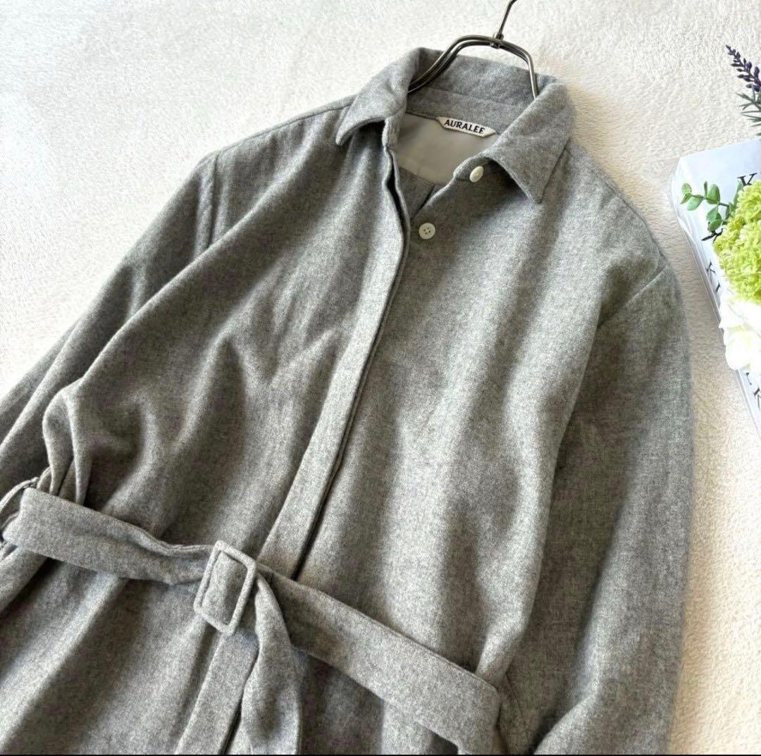 【美品】オーラリー ウールワンピース フランネル ロング グレー 0