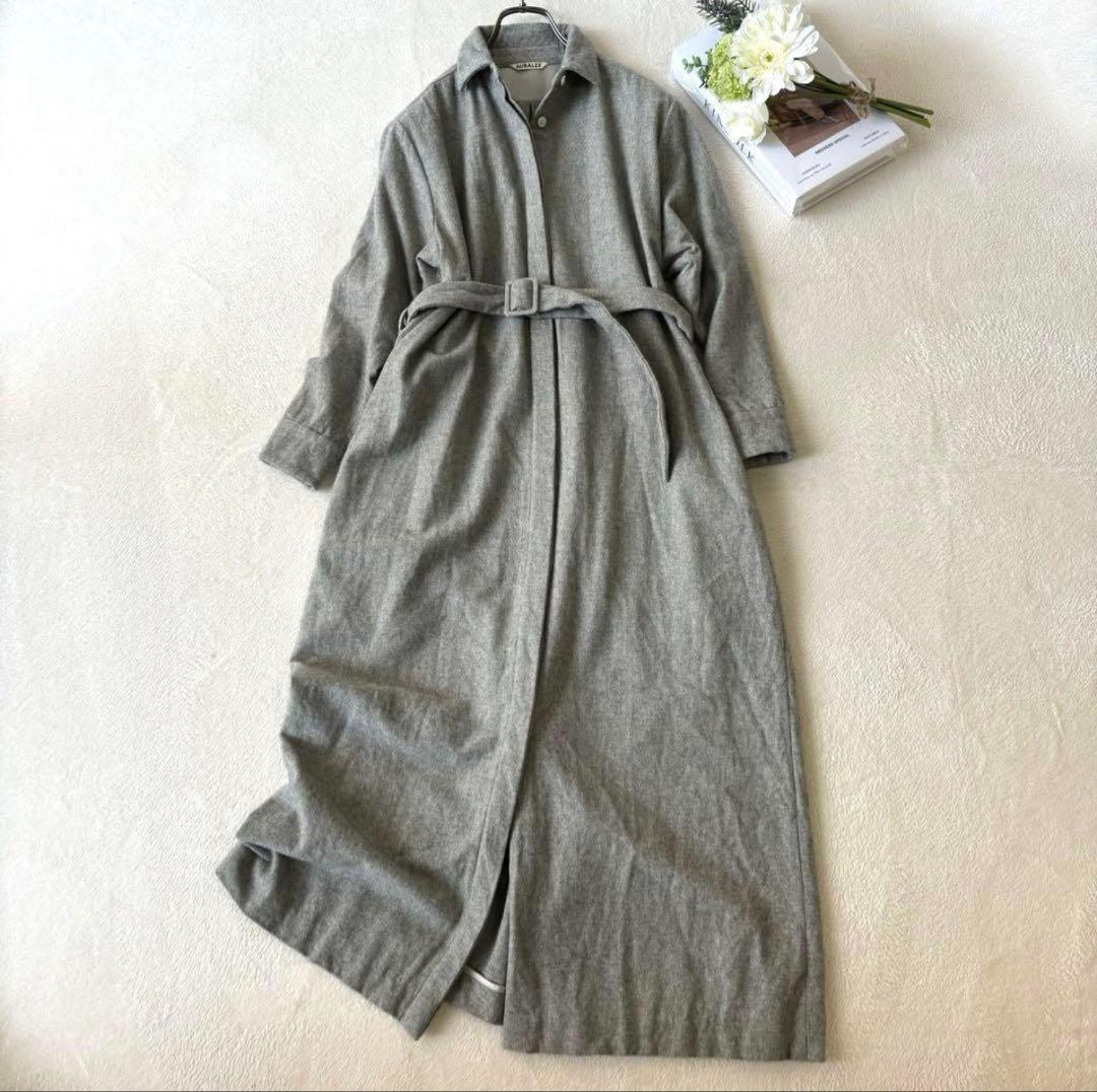 【美品】オーラリー ウールワンピース フランネル ロング グレー 0