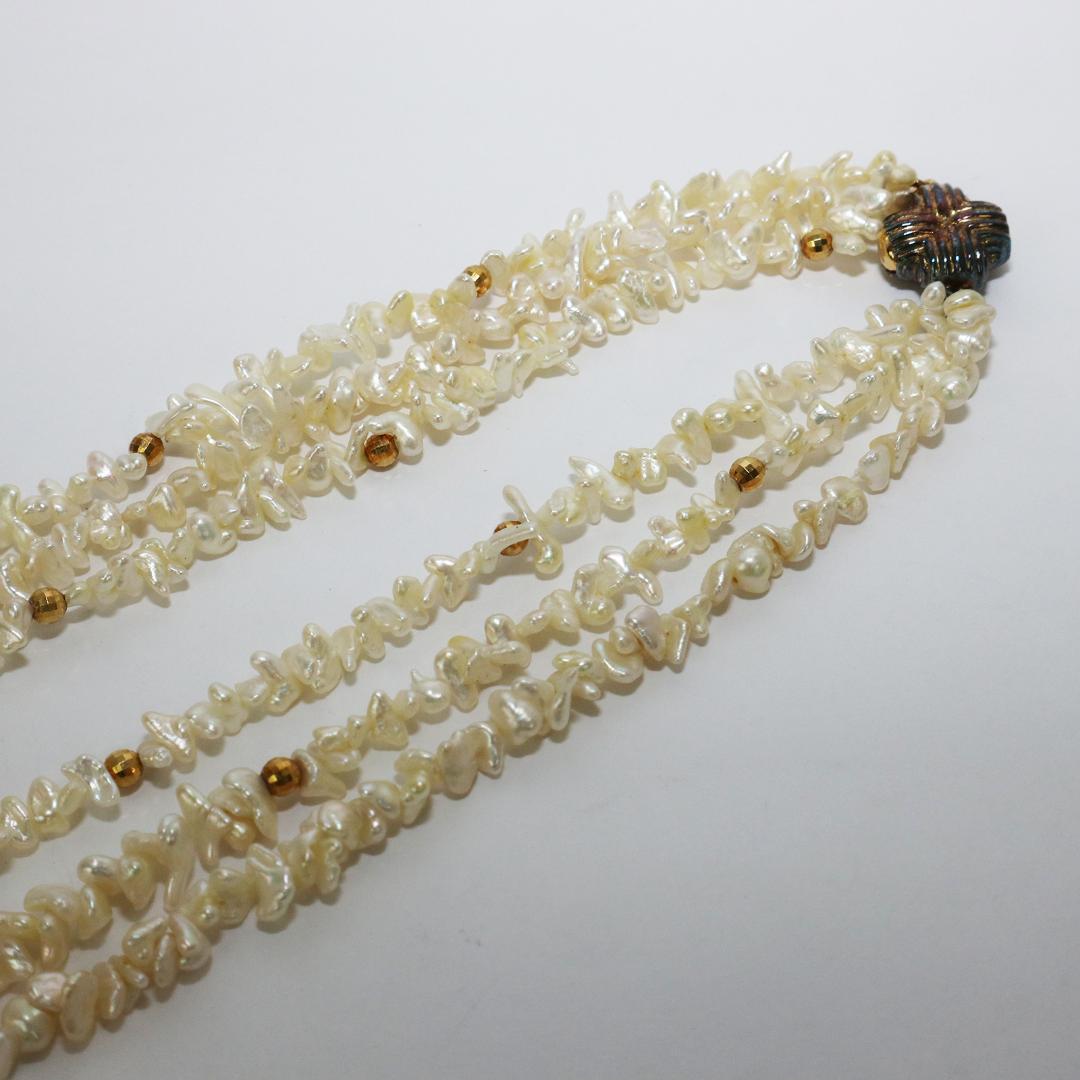 天然 淡水パール 真珠 3連 ネックレス 　全長 42㎝