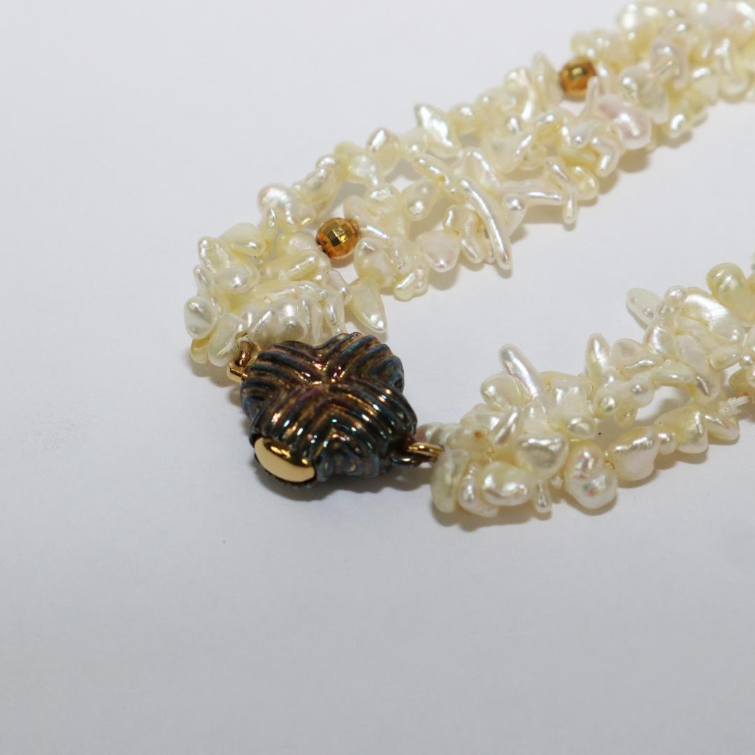 天然 淡水パール 真珠 3連 ネックレス 　全長 42㎝