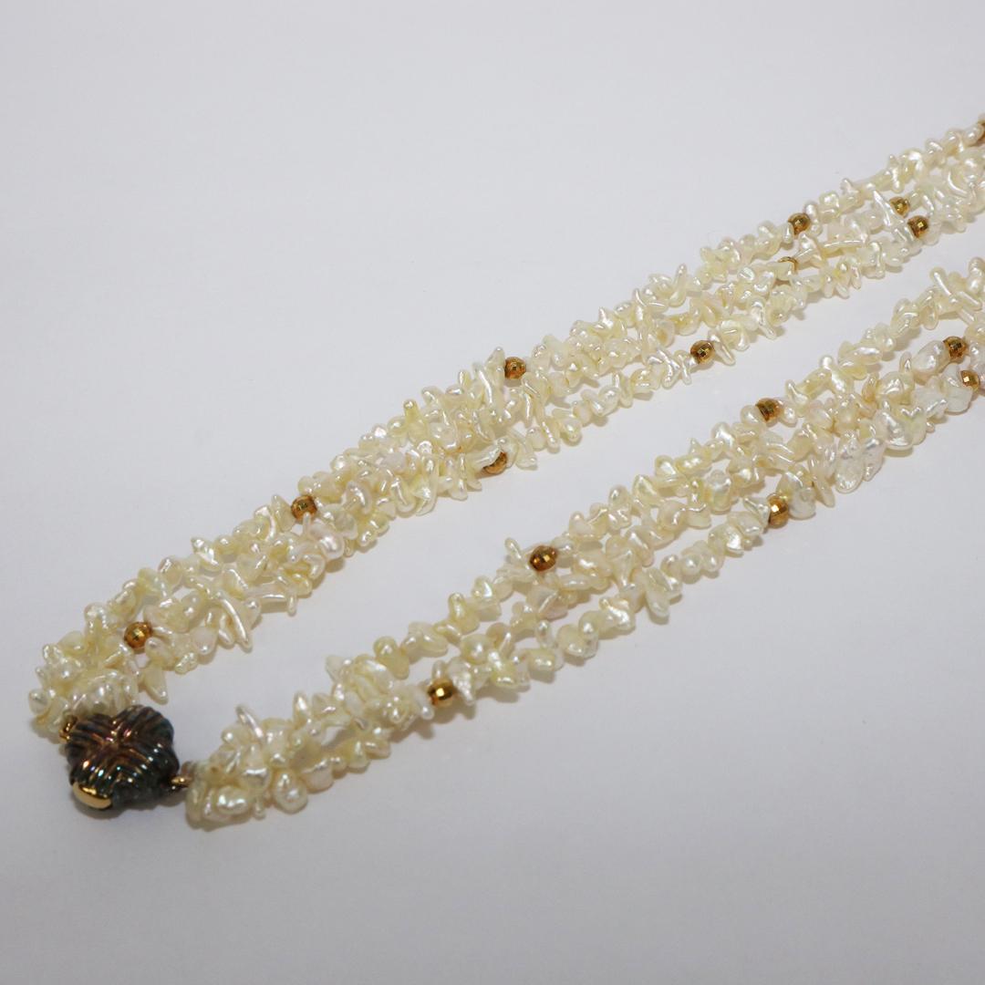 天然 淡水パール 真珠 3連 ネックレス 　全長 42㎝