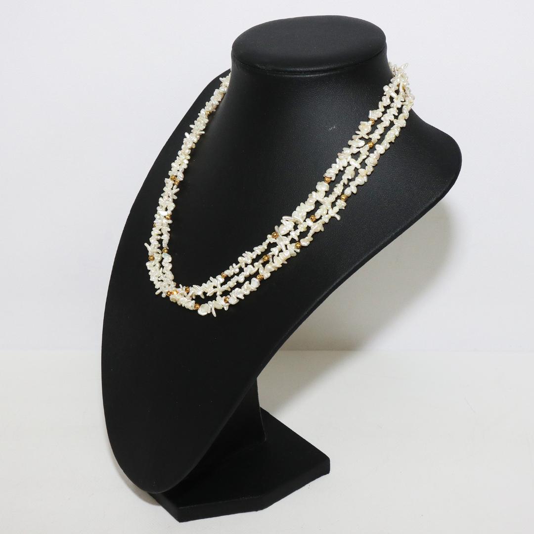 天然 淡水パール 真珠 3連 ネックレス 　全長 42㎝