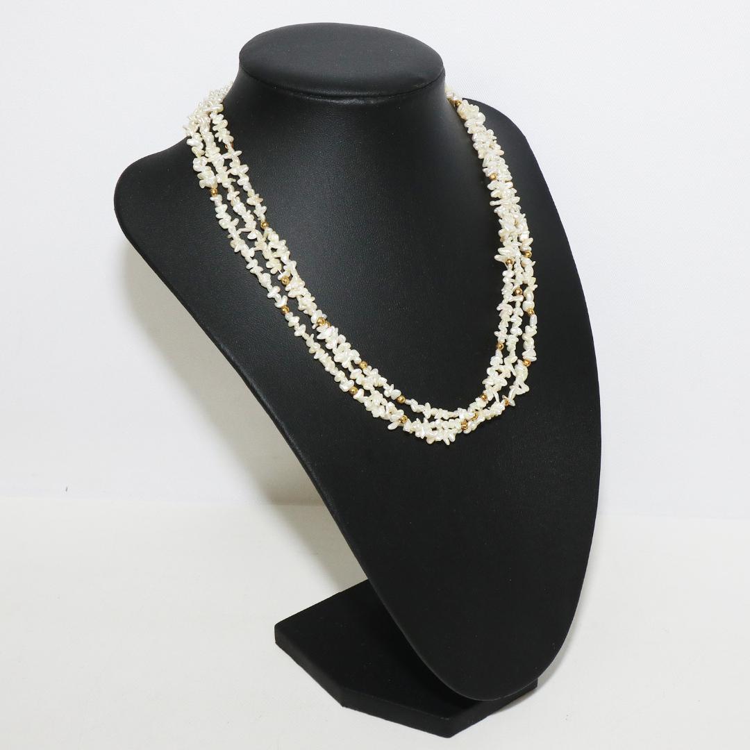 天然 淡水パール 真珠 3連 ネックレス 　全長 42㎝