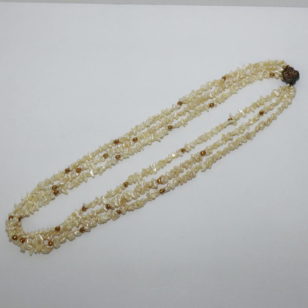 天然 淡水パール 真珠 3連 ネックレス 　全長 42㎝