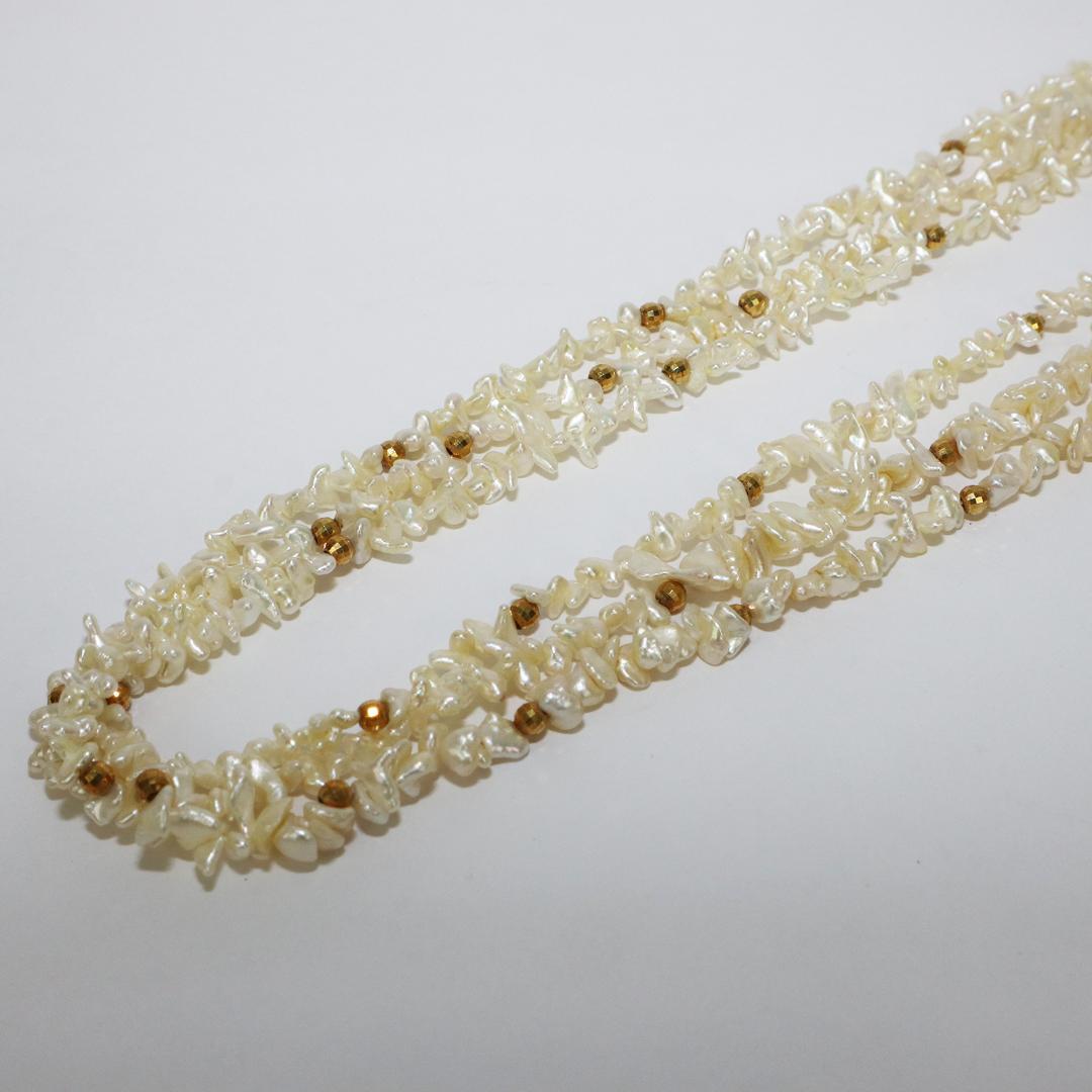 天然 淡水パール 真珠 3連 ネックレス 　全長 42㎝