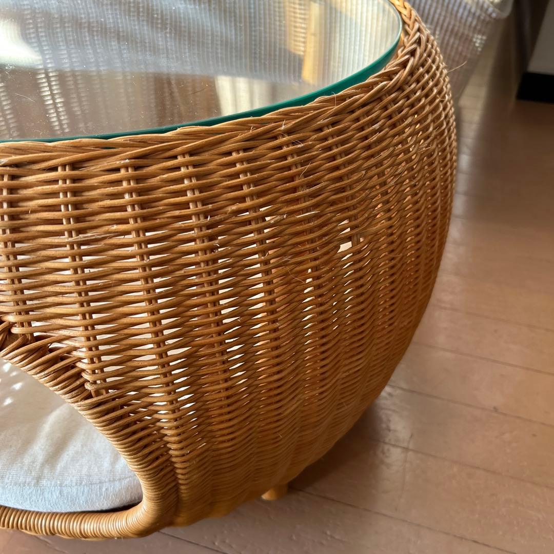 ネコセカイ　ラタン製キャットハウス ガラス天板付き