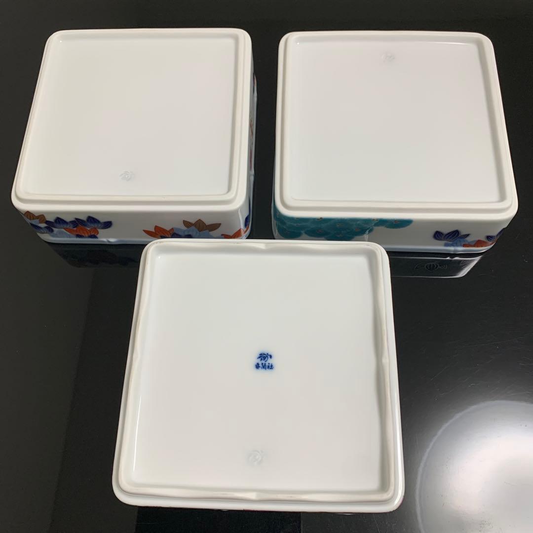 有田焼　香蘭社　染錦松竹梅　三段重　陶磁器　重箱　正月　おせち　木箱入り