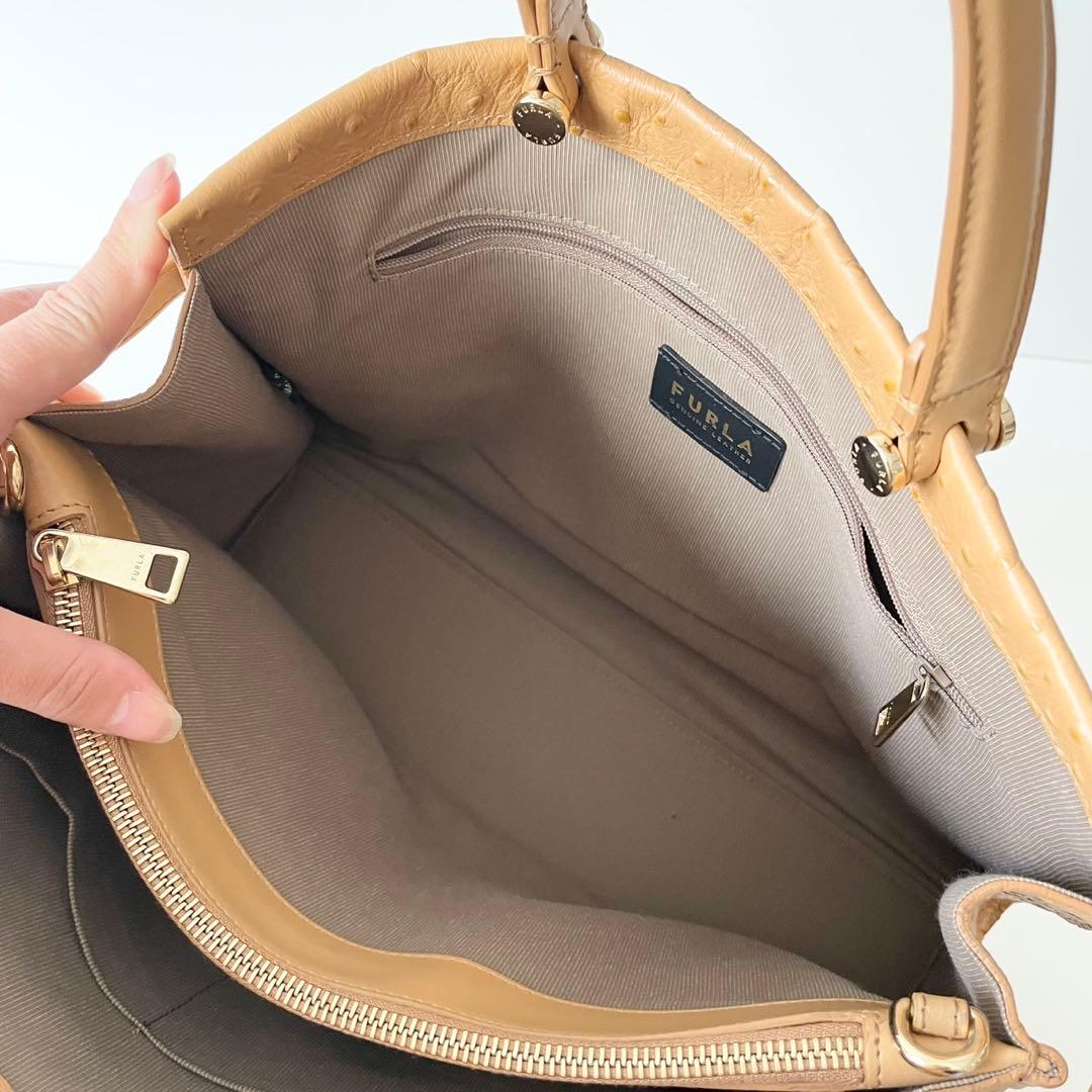 【極美品】FURLA 2way トートバッグ LADY M オーストリッチ調