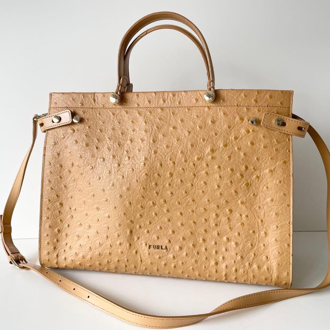 【極美品】FURLA 2way トートバッグ LADY M オーストリッチ調