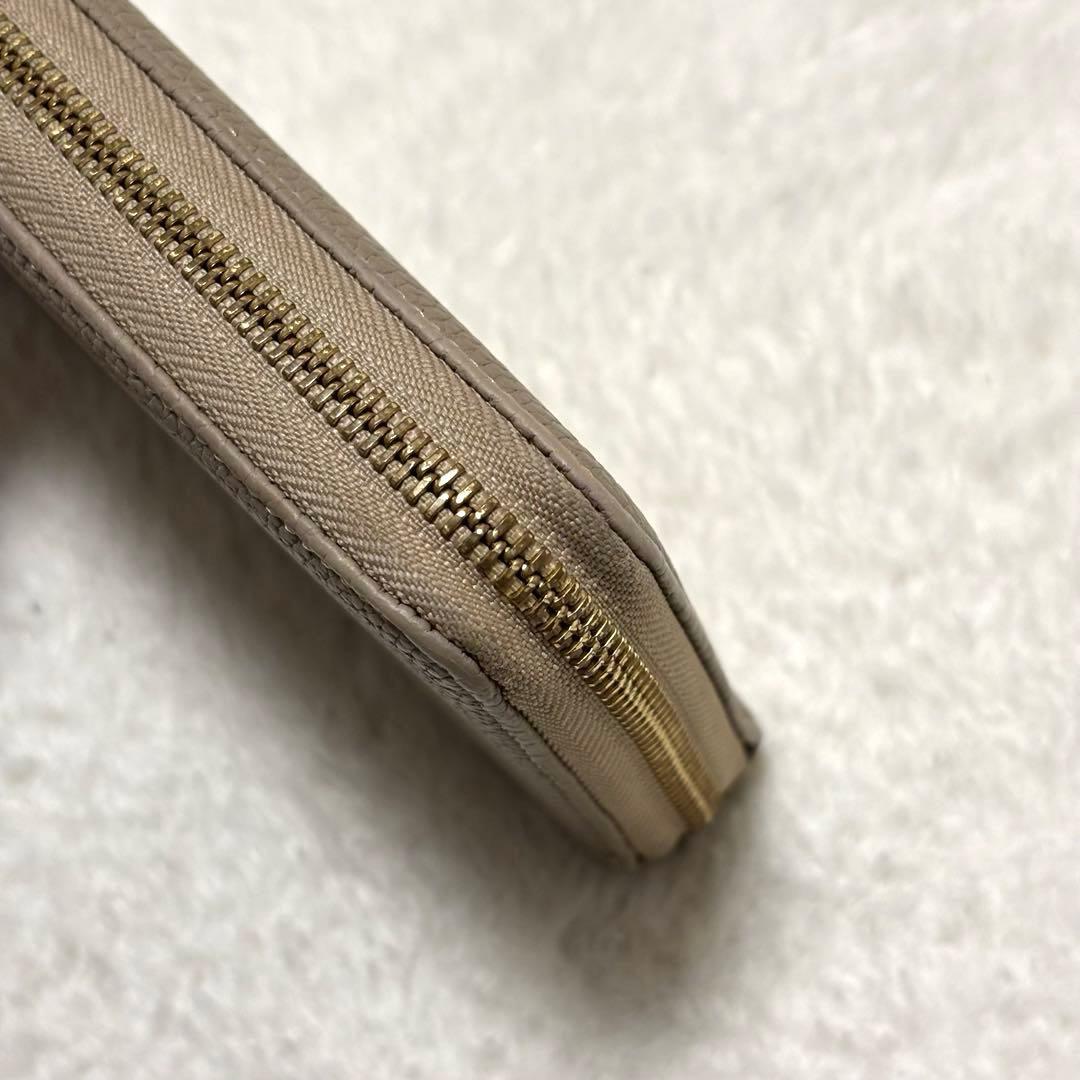 ボナベンチュラ 長財布 レザー シボ ラウンドジップ 箱付き ベージュ