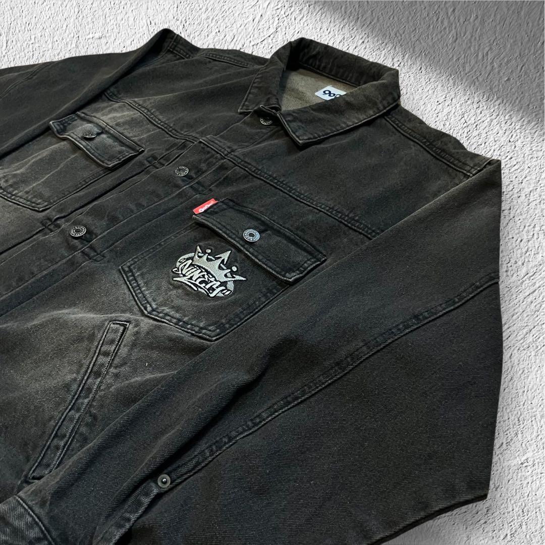 9090 ナインティナインティ キングロゴ刺繍 デニムジャケット グレーXL相当