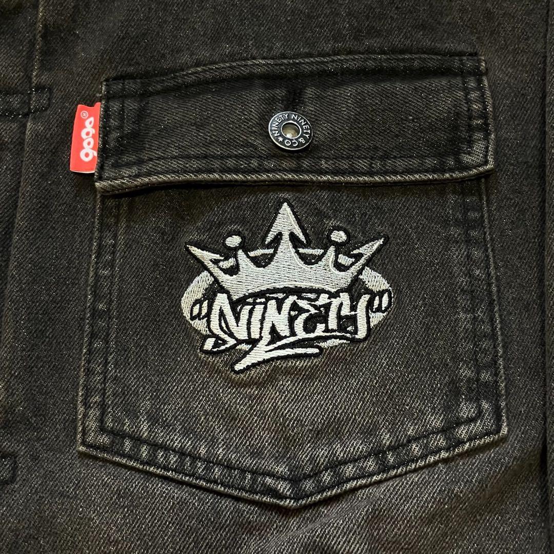 9090 ナインティナインティ キングロゴ刺繍 デニムジャケット グレーXL相当