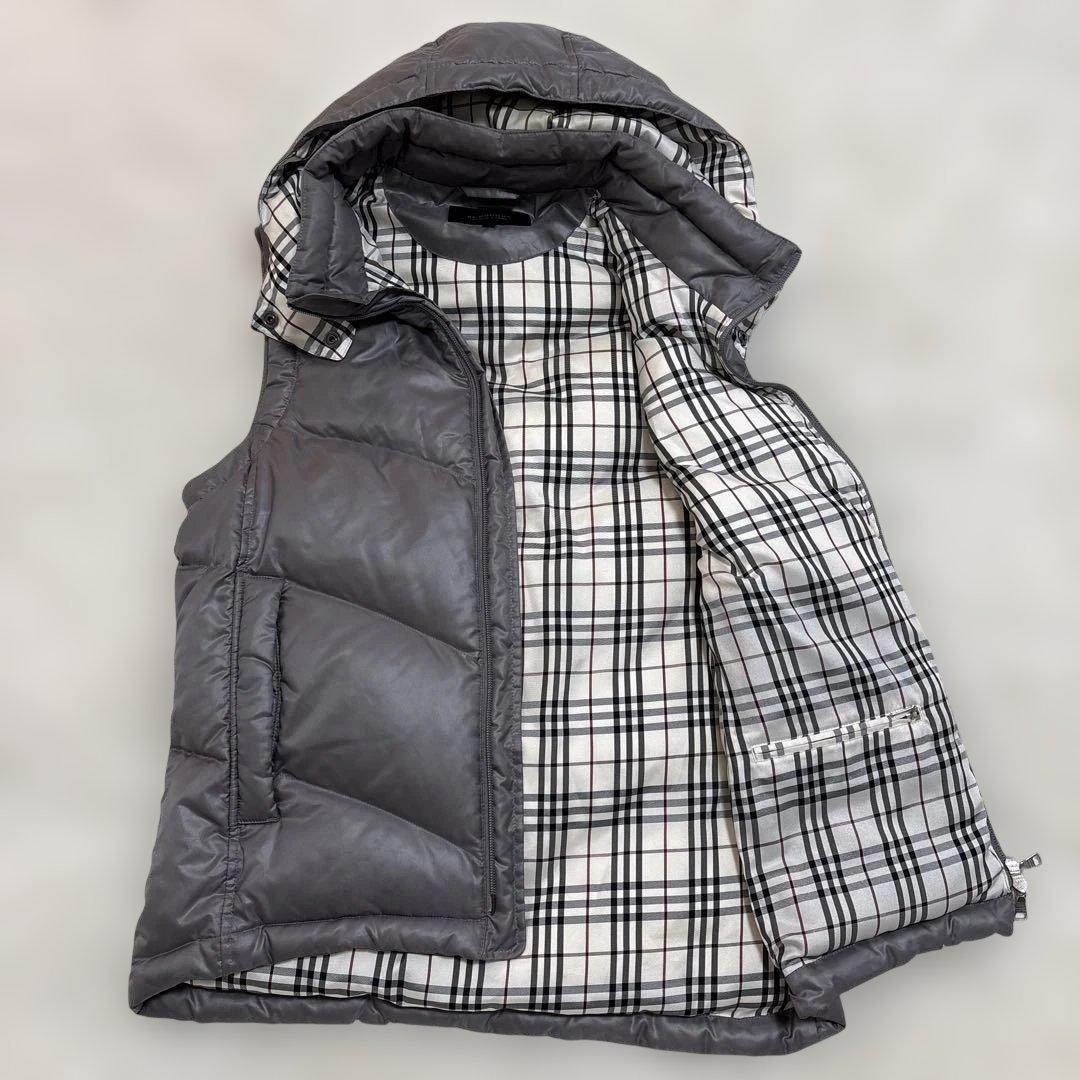 バーバリー　ブラックレイベル　ダウンベストフード付　グレー　L寸
