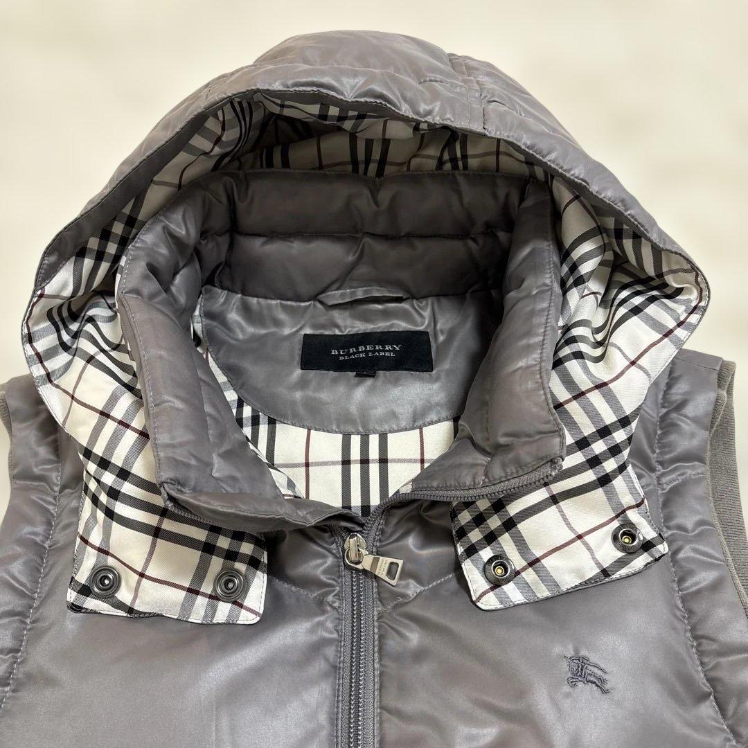 バーバリー　ブラックレイベル　ダウンベストフード付　グレー　L寸