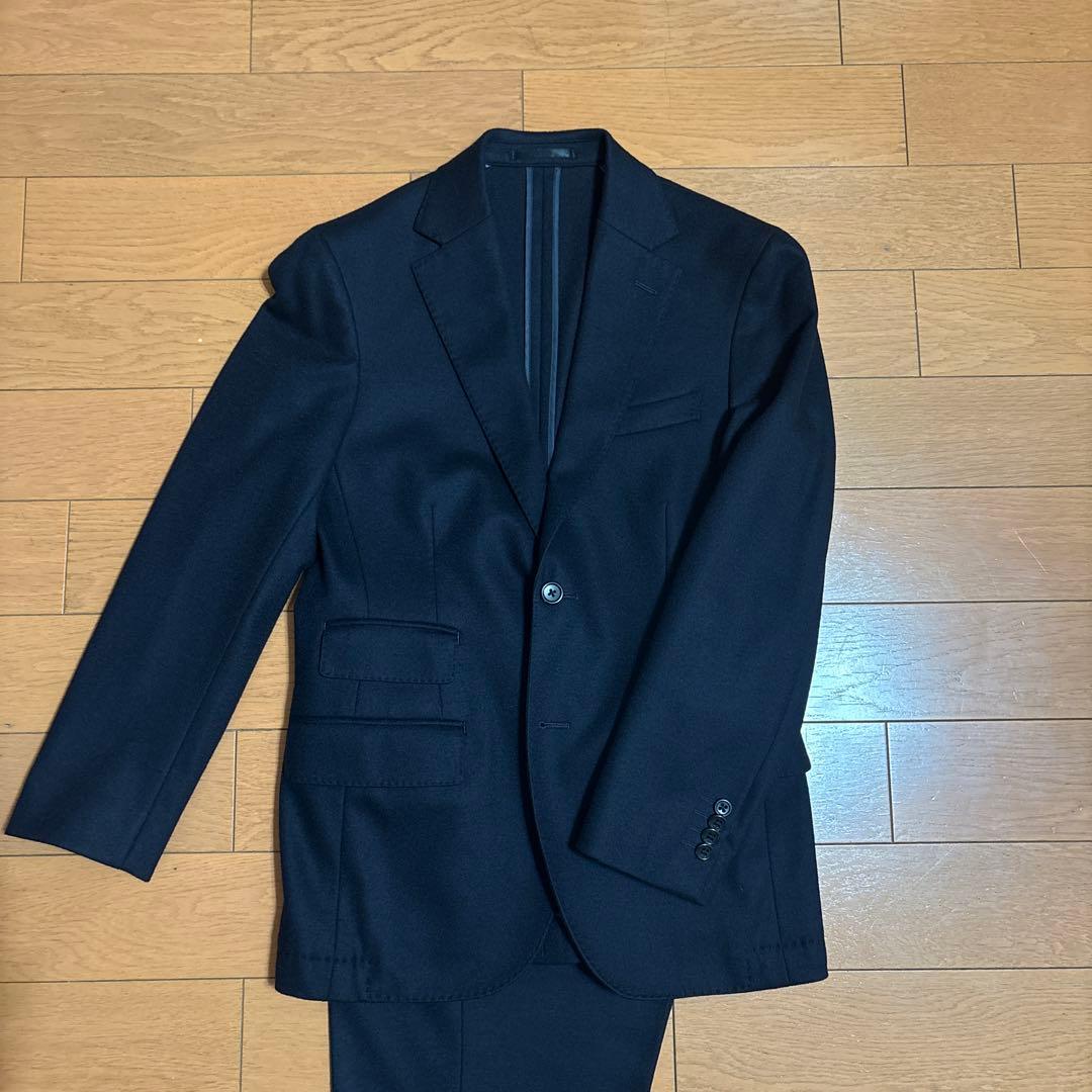 本日限定価格azabutailorネイビービジネススーツ(ジャージスーツ)