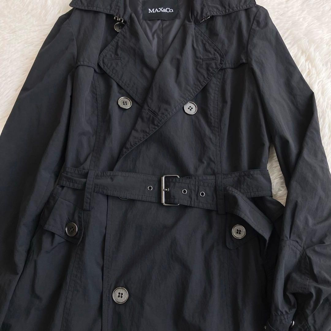 美品 マックスマーラ アンドコー Aライン ロングトレンチコート ベルト 黒