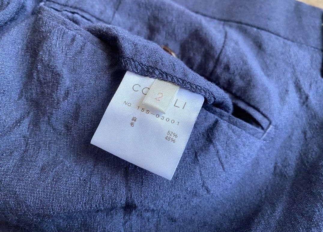 COMOLI/リネンウール2タックパンツ/ネイビー/2