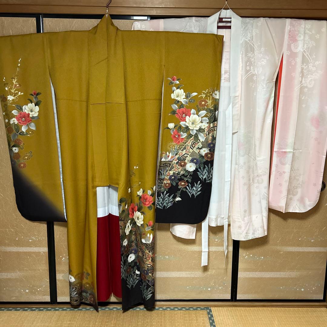 正絹 振袖 長襦袢 セット 辛子色　成人式