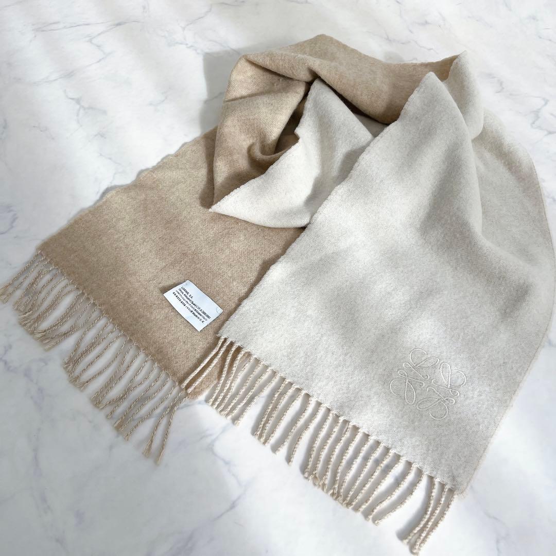 LOEWE ロエベ ウール カシミヤ マフラー バイカラー アナグラム 刺繍