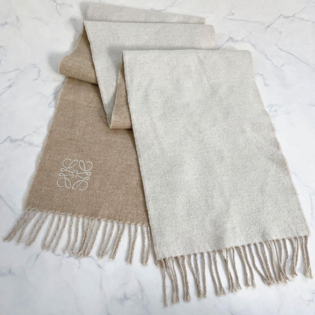 LOEWE ロエベ ウール カシミヤ マフラー バイカラー アナグラム 刺繍