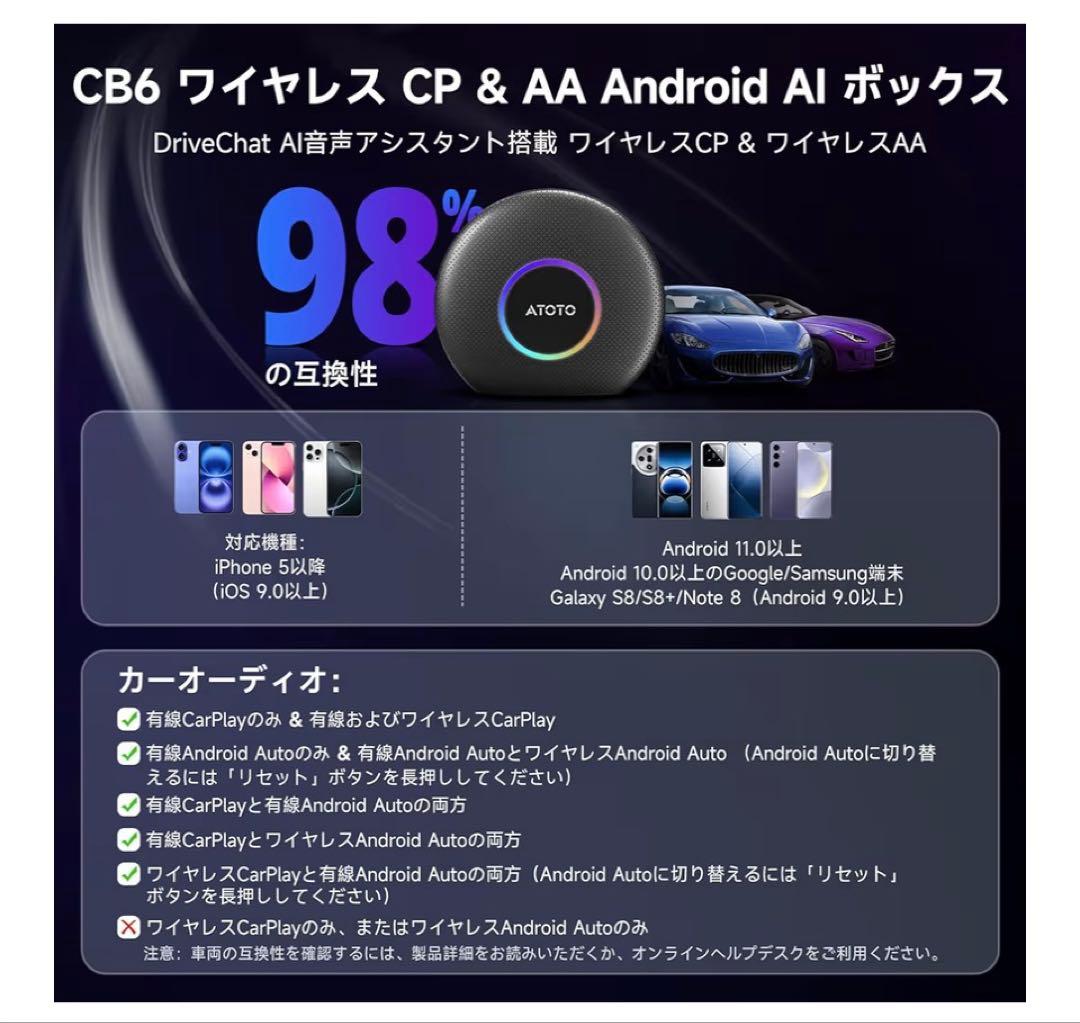 カーナビ ATOTO CB6 CarPlay AI Box 8GB+128GB