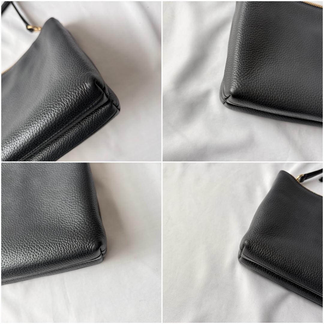 美品 コーチ ショルダーバッグ 2層 お洒落 上品コーデ レザー ネイビー