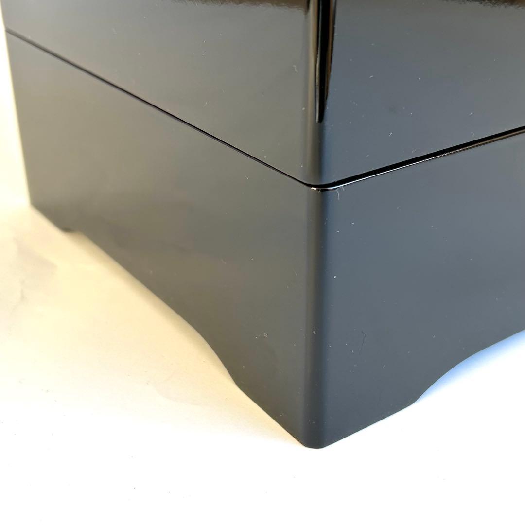 【美品】木製 漆器 三段重 黒塗 重箱 お重 黒 内朱 会津塗り