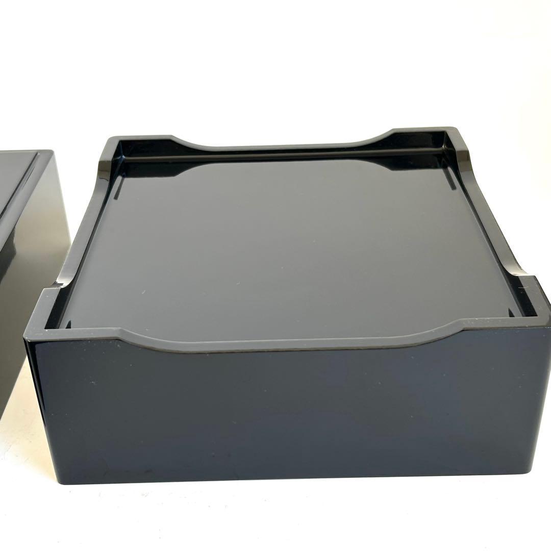 【美品】木製 漆器 三段重 黒塗 重箱 お重 黒 内朱 会津塗り
