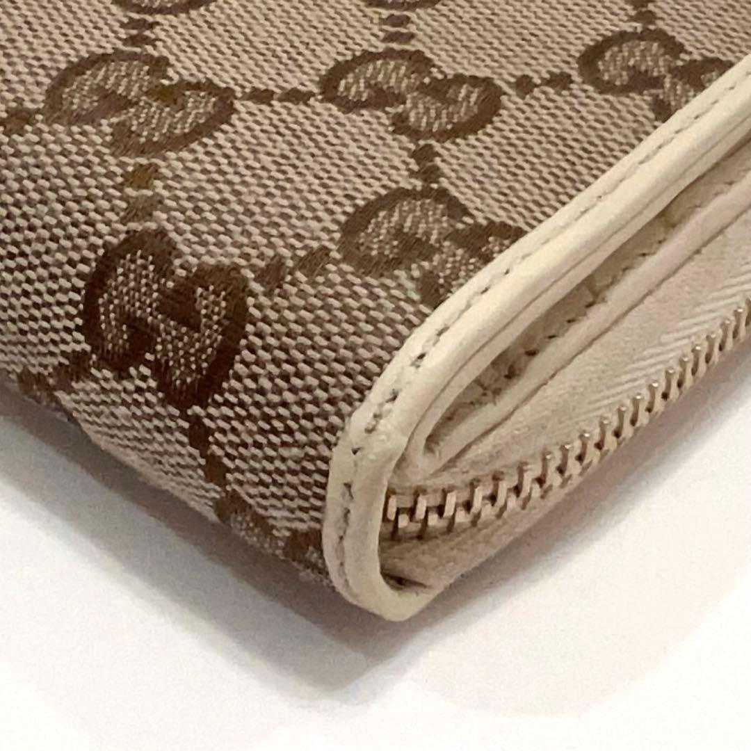 グッチ 折り財布 GGキャンバス GG柄 ラウンドファスナー コンパクト 白