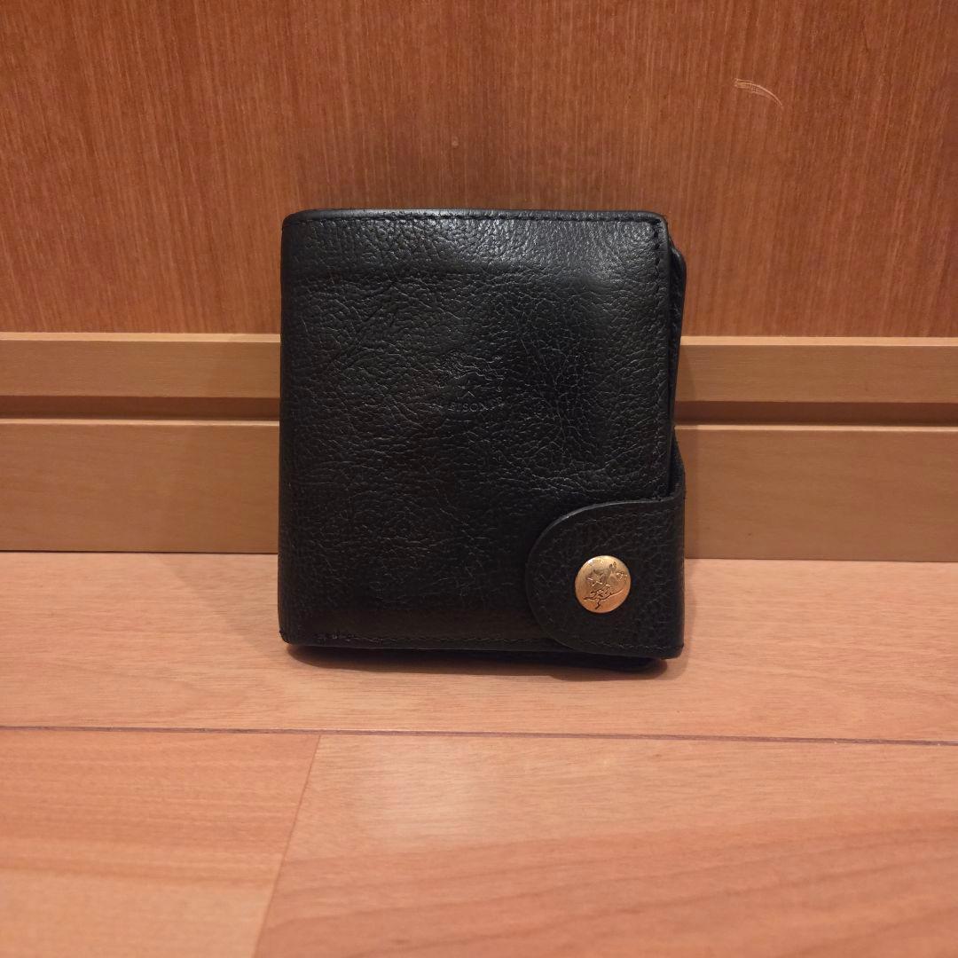 希少 イルビゾンテ 二つ折り財布 黒 レザー 金ボタン 多機能 大人気