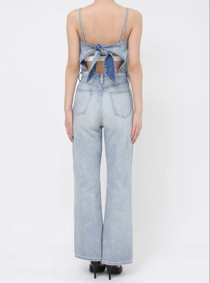 GYDA 大人気！ケミカルバックリボンデニムロンパース Mサイズ ICE