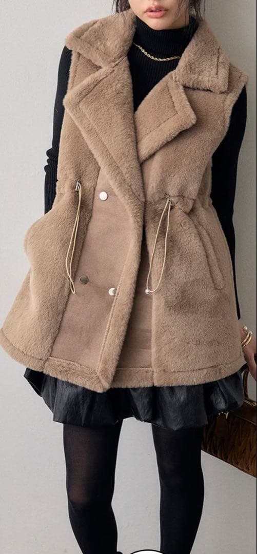 frene テディボアウエストドロストベスト　ベージュ