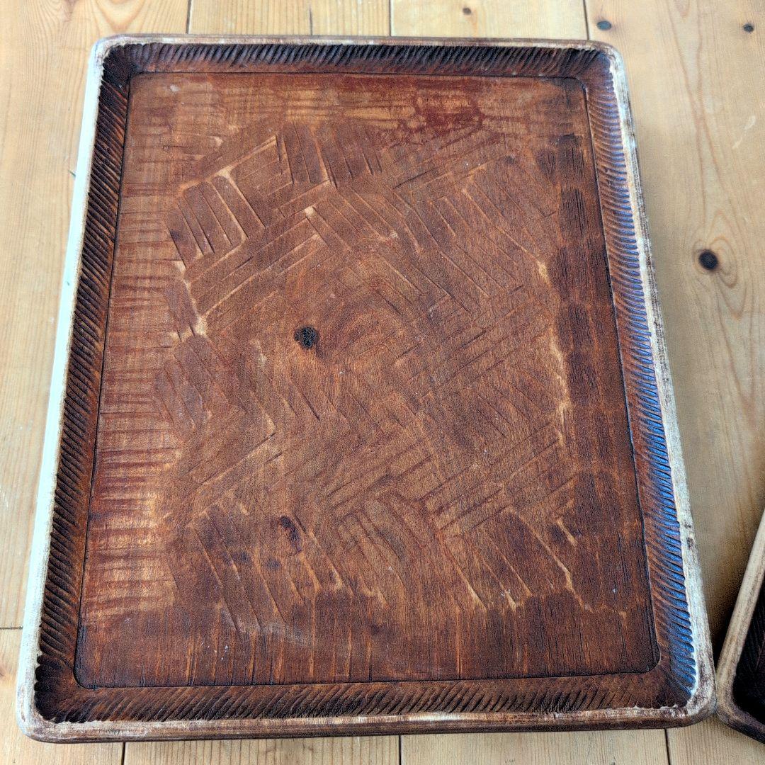 【専用】アンティーク　カフェトレイ　彫刻模様　木製プレート 20枚セット