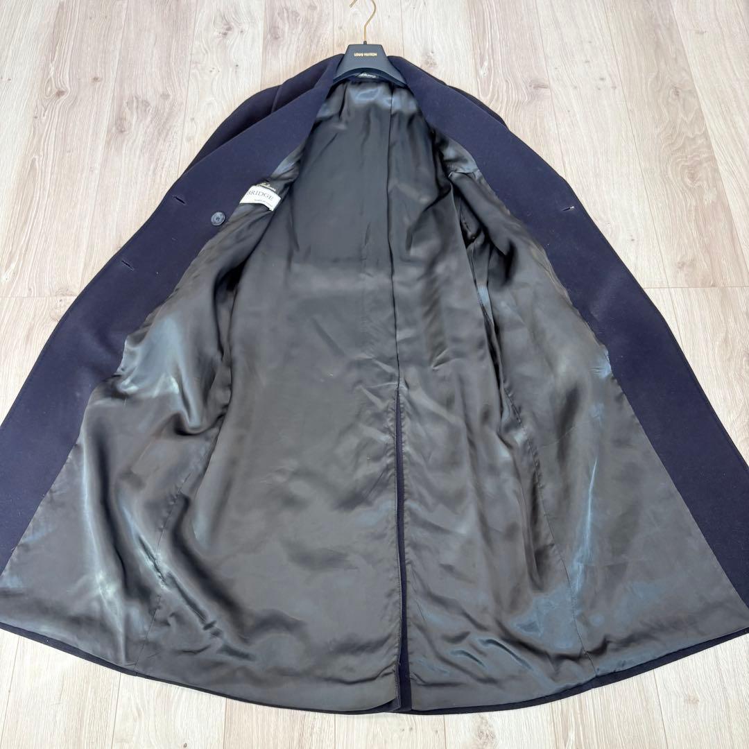 【美品】カシミヤ混　ダブルブレスト　ロングコート　 女優襟　ベルト　ネイビー　L