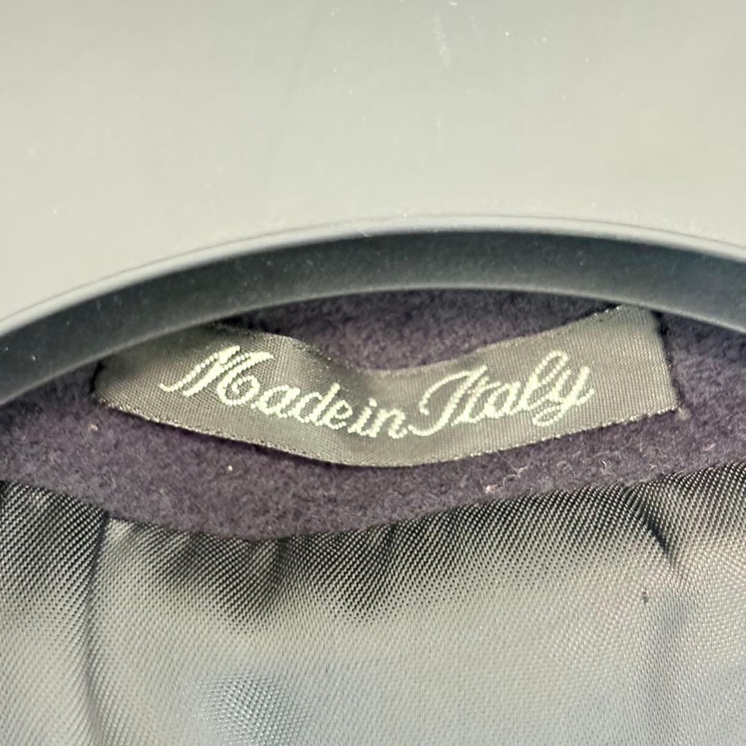 【美品】カシミヤ混　ダブルブレスト　ロングコート　 女優襟　ベルト　ネイビー　L