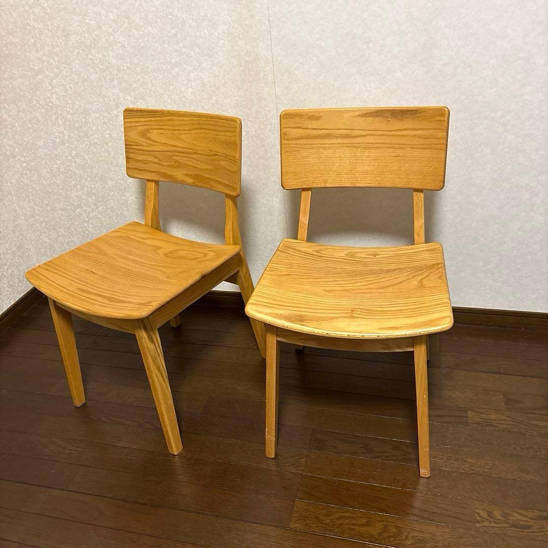 【良品】アサヒ木工 ダイニングチェア ２脚セット オーク材