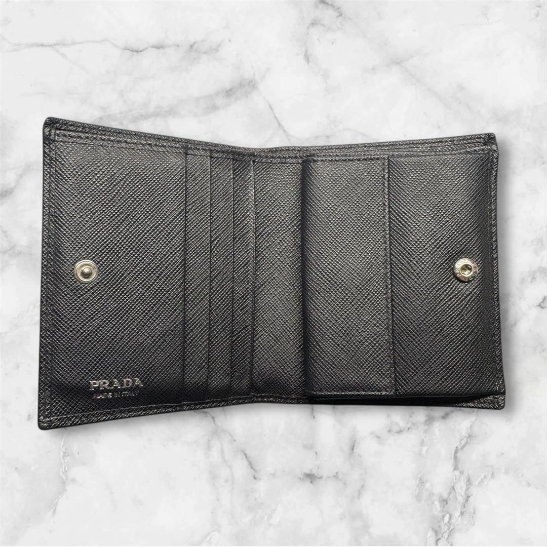美品 PRADA 二つ折り財布 1MV204サフィアーノ レザー トライアングル