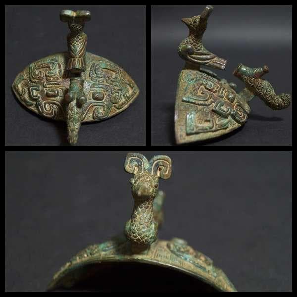 大型青銅製 金工細工 商代『婦好尊鴞』梟形の酒つぼ/オブジェ 茶道具 古美術