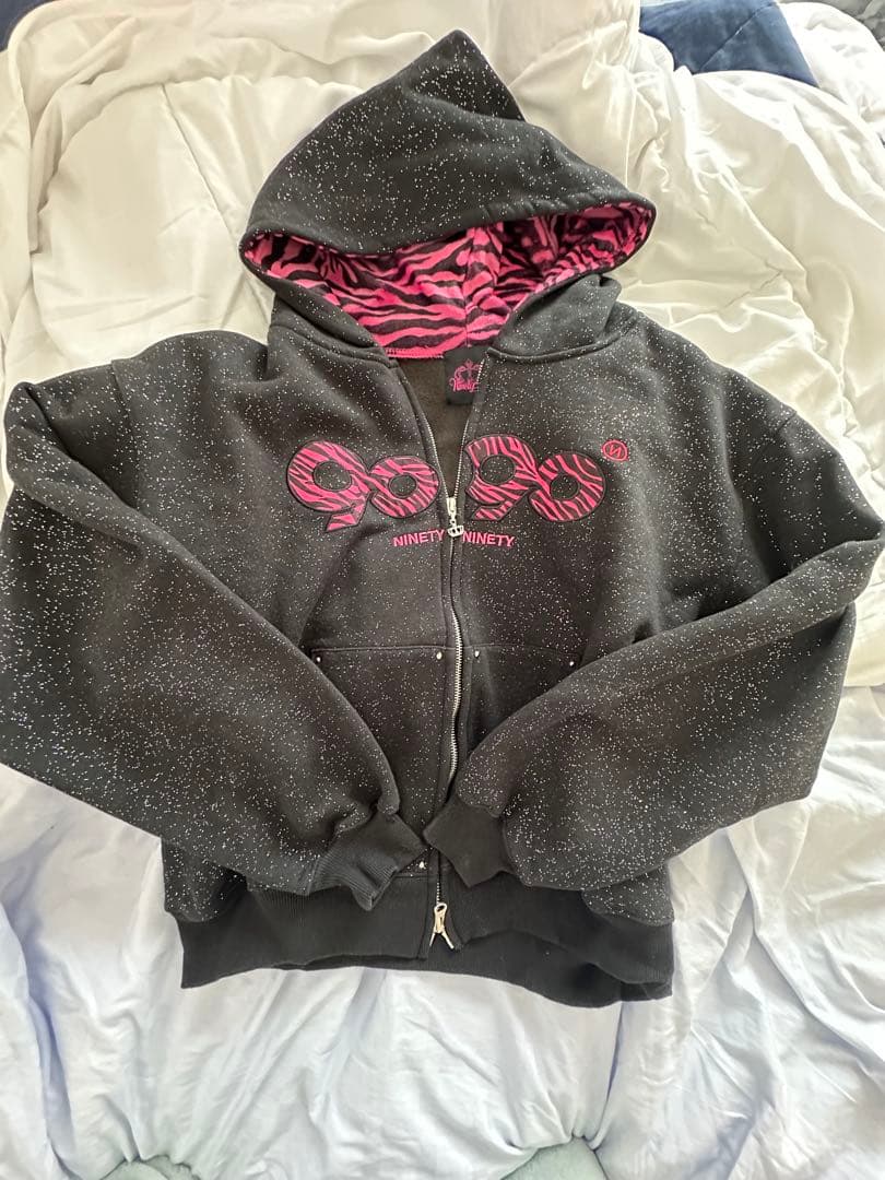 トップス 9090girl glitter logo zip hoodie