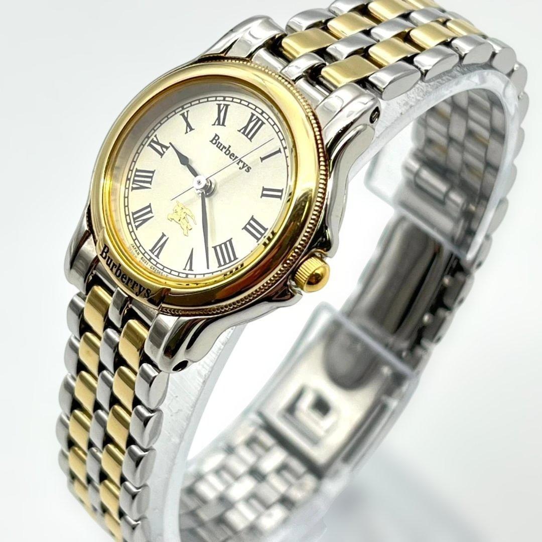 美品 バーバリー ホースロゴ 腕時計 電池交換済 90s ローマ表記 コンビ
