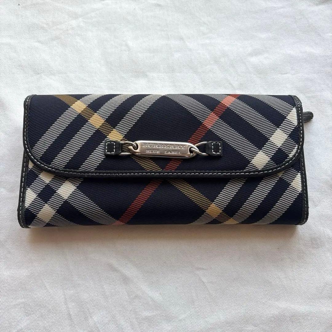 バーバリーブルーレーベル　長財布　ネイビーチェック