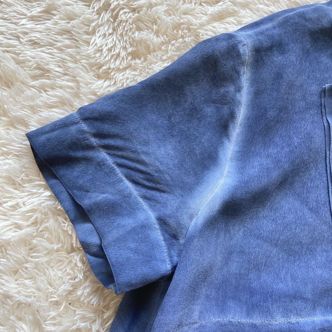 セリーヌ　フィービー期　シルクチュニック　むら染めインディゴ　バルーン　M 半袖