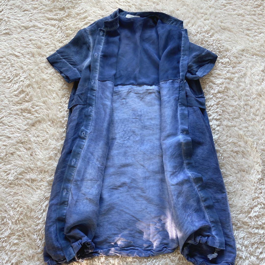 セリーヌ　フィービー期　シルクチュニック　むら染めインディゴ　バルーン　M 半袖