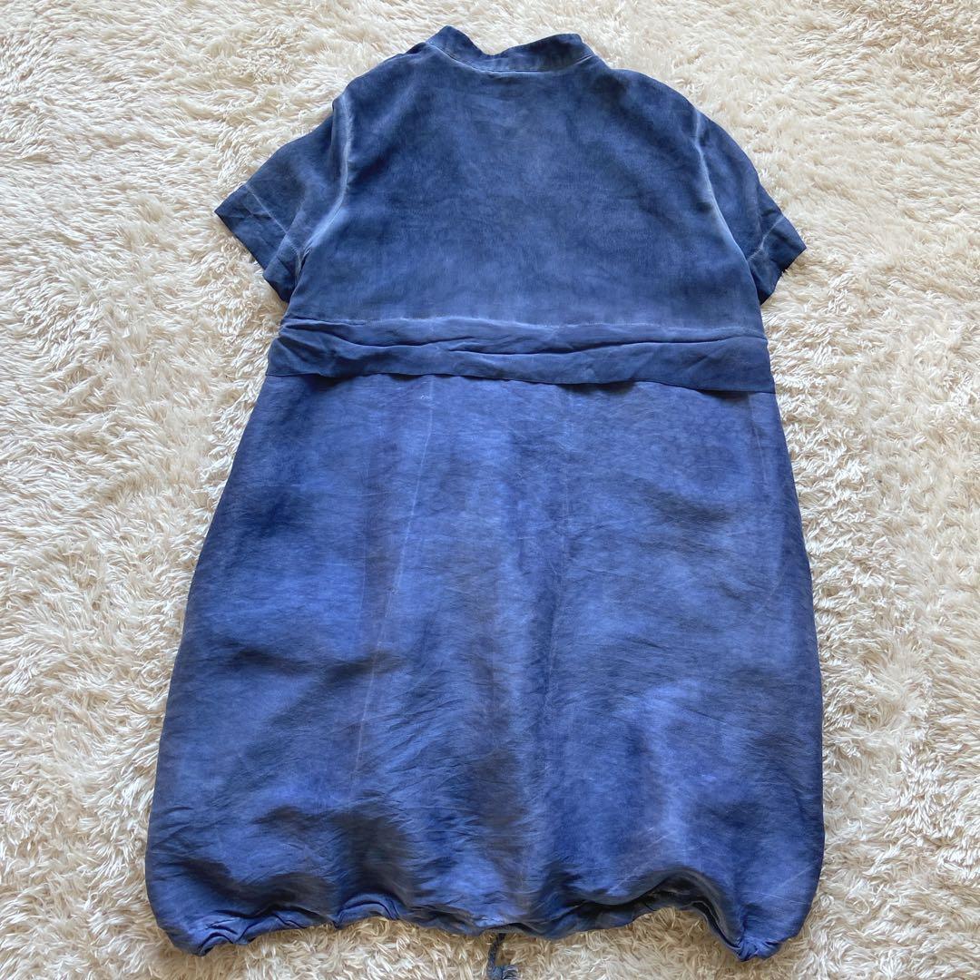 セリーヌ　フィービー期　シルクチュニック　むら染めインディゴ　バルーン　M 半袖