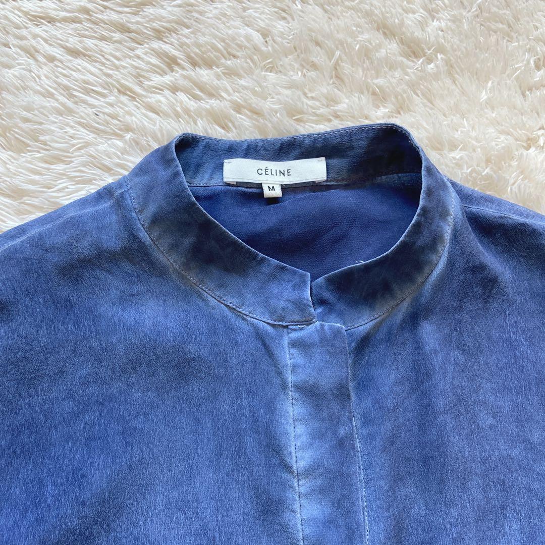 セリーヌ　フィービー期　シルクチュニック　むら染めインディゴ　バルーン　M 半袖