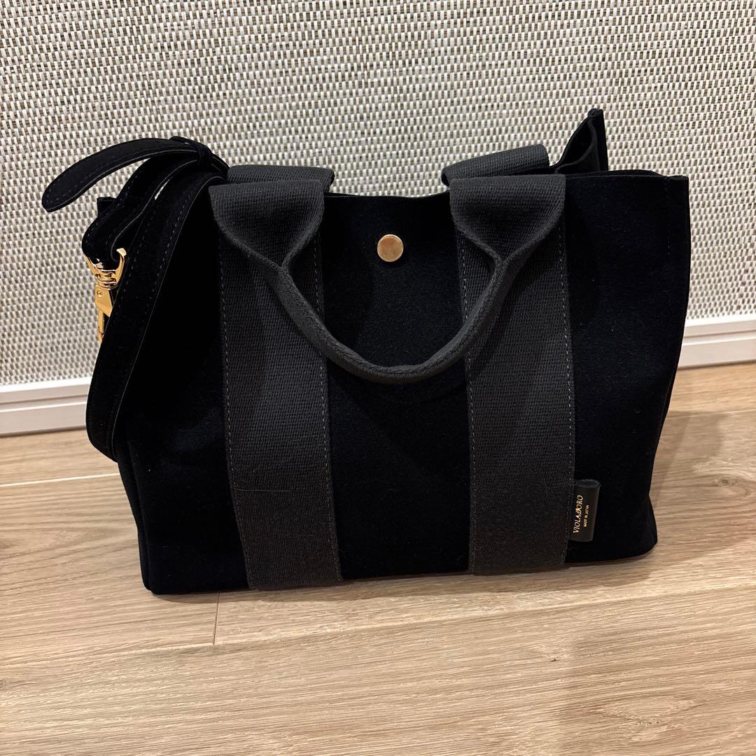 VIOLAd'ORO ブラック ベロア トートバッグ　M