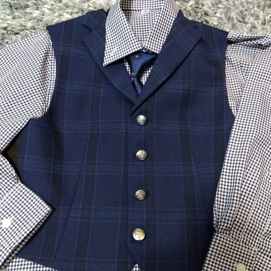 ネイビー チェック柄 スーツ ベスト付き 120